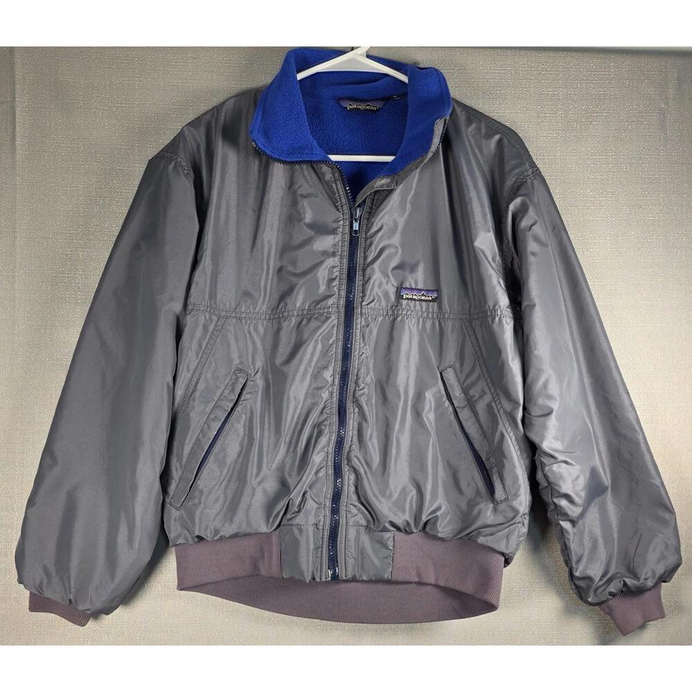 Patagonia VNTG 80's Made In USA Fleece Lined Bomber Jacket Coat Gray  Blue Small